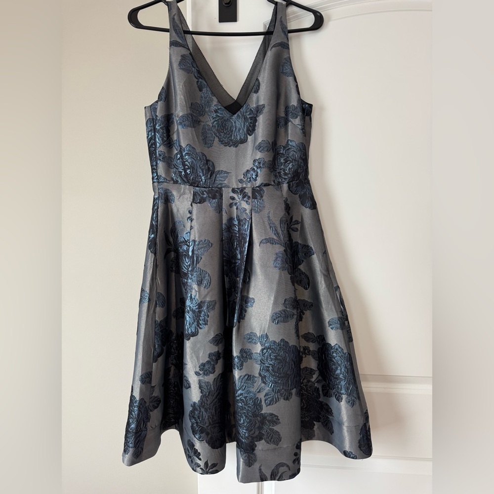 White House Black Market Gray and Black Patterned Dress